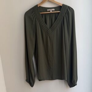 Banana Republic Deep Green Crochet V-Neck Blouse